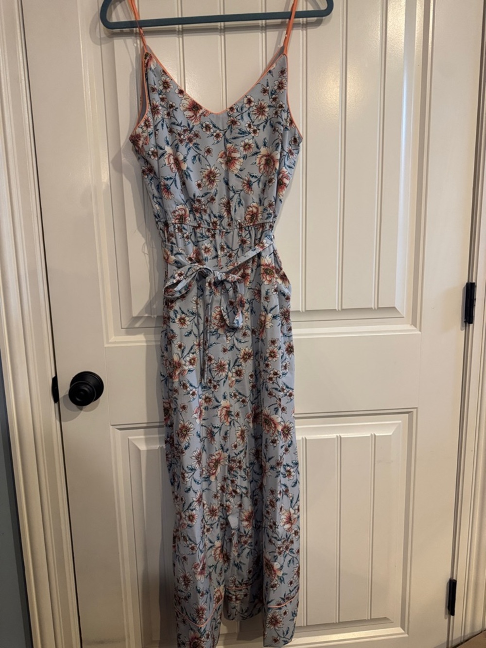 Floral Light Blue Spaghetti-Strap Jumpsuit